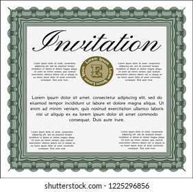 Green Vintage invitation. With great quality guilloche pattern. Lovely design. Vector illustration. 