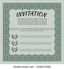 Green Vintage invitation. With great quality guilloche pattern. Good design. Vector illustration. 