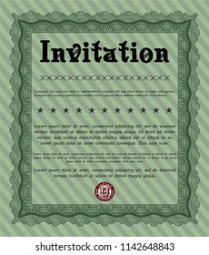 Green Vintage invitation. With guilloche pattern and background. Excellent design. Detailed. 