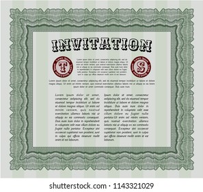Green Vintage invitation. With guilloche pattern. Detailed. Good design. 