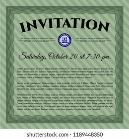 Green Vintage invitation. With guilloche pattern. Vector illustration. Money design. 