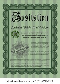 Green Vintage invitation. With guilloche pattern and background. Artistry design. Vector illustration. 