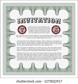 Green Vintage invitation. With guilloche pattern. Superior design. Detailed. 