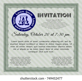 Green Vintage invitation. With guilloche pattern and background. Good design. Vector illustration. 
