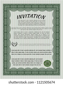 Green Vintage invitation. With linear background. Artistry design. Customizable, Easy to edit and change colors. 