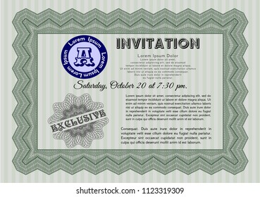 Green Vintage invitation. With linear background. Detailed. Retro design. 