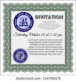 Green Vintage invitation. With linear background. Customizable, Easy to edit and change colors. Artistry design. 