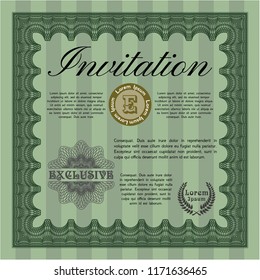 Green Vintage invitation. With linear background. Money style design. Customizable, Easy to edit and change colors. 