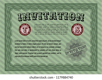 Green Vintage invitation. With linear background. Customizable, Easy to edit and change colors. Money style design. 