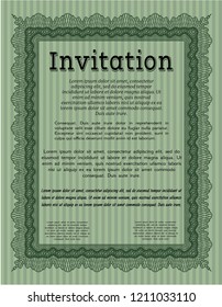 Green Vintage invitation. With linear background. Detailed. Elegant design. 