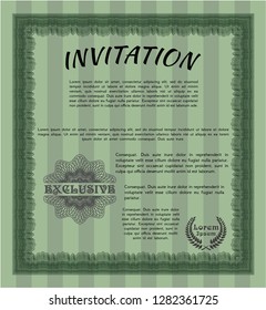 Green Vintage invitation. With linear background. Nice design. Vector illustration. 