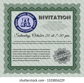 Green Vintage invitation. With linear background. Customizable, Easy to edit and change colors. Good design. 