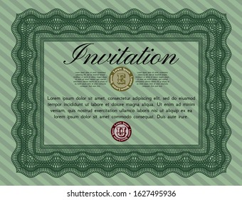 Green Vintage invitation. With linear background. Customizable, Easy to edit and change colors. Good design. 