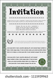 Green Vintage invitation. Money Pattern. Vector illustration. With great quality guilloche pattern. 