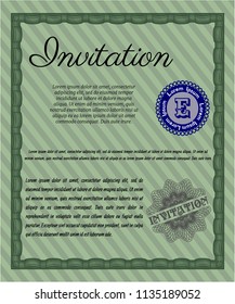 Green Vintage invitation. Money Pattern. With guilloche pattern and background. Customizable, Easy to edit and change colors. 