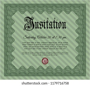 Green Vintage invitation. Money Pattern design. With background. Detailed. 