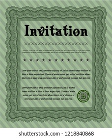 Green Vintage invitation. Money Pattern design. Easy to print. Vector illustration. 