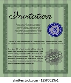 Green Vintage invitation. Money Pattern. Customizable, Easy to edit and change colors. With guilloche pattern and background. 