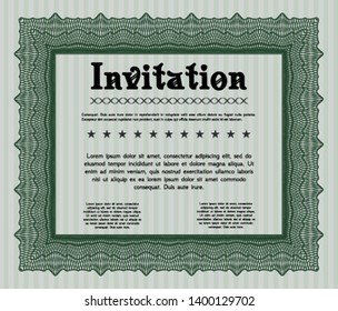 Green Vintage invitation. Money Pattern design. Vector illustration. Printer friendly. 