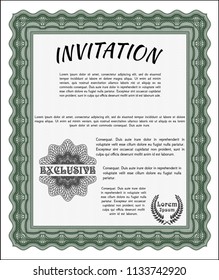 Green Vintage invitation. Money style design. Vector illustration. Complex background. 