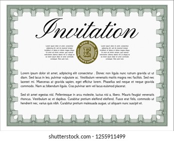 Green Vintage invitation. Money style design. With complex background. Customizable, Easy to edit and change colors. 