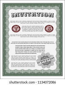 Green Vintage invitation. Nice design. Customizable, Easy to edit and change colors. With guilloche pattern and background. 