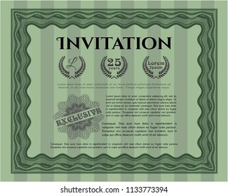 Green Vintage invitation. Printer friendly. Detailed. Beauty design. 