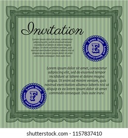 Green Vintage invitation. Printer friendly. Customizable, Easy to edit and change colors. Money Pattern design. 