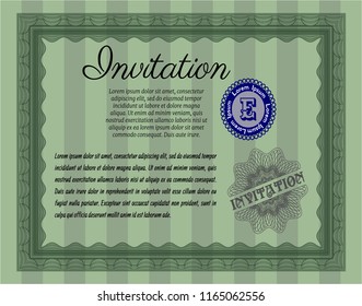 Green Vintage invitation. Printer friendly. Vector illustration. Modern design. 