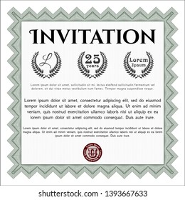 Green Vintage invitation. Printer friendly. Money style design. Vector illustration. 
