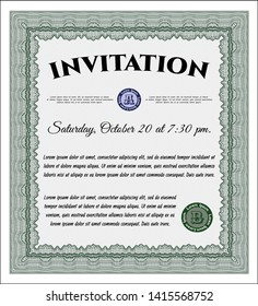 Green Vintage invitation. Printer friendly. Lovely design. Customizable, Easy to edit and change colors. 