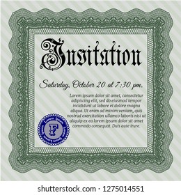 Green Vintage invitation. With quality background. Vector illustration. Good design. 