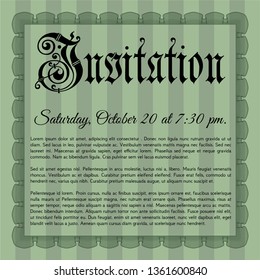 Green Vintage invitation. With quality background. Detailed. Retro design. 