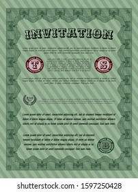 Green Vintage invitation. With quality background. Lovely design. Vector illustration. 