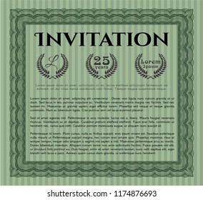 Green Vintage invitation. Retro design. Customizable, Easy to edit and change colors. With complex linear background. 