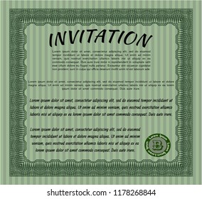 Green Vintage invitation. Retro design. Vector illustration. With guilloche pattern. 