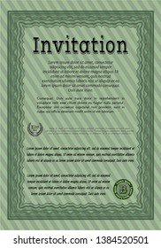 Green Vintage invitation. Retro design. Detailed. With complex linear background. 