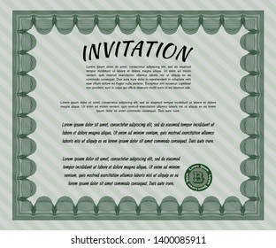 Green Vintage invitation. Sophisticated design. With guilloche pattern. Customizable, Easy to edit and change colors. 