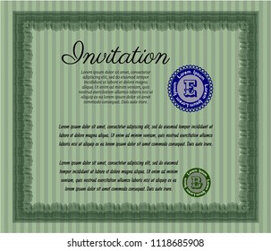 Green Vintage invitation. Superior design. Customizable, Easy to edit and change colors. With linear background. 