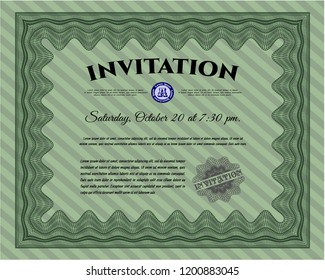 Green Vintage invitation. Superior design. With complex linear background. Customizable, Easy to edit and change colors. 