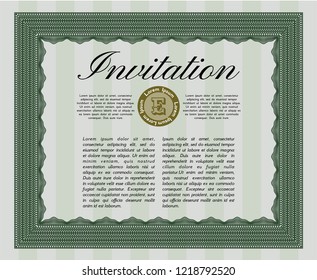 Green Vintage invitation. Superior design. Detailed. With linear background. 