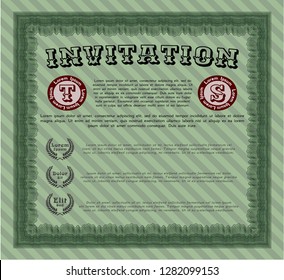 Green Vintage invitation. Superior design. Detailed. Complex background. 