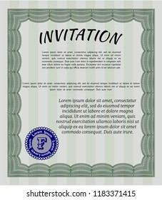 Green Vintage invitation template. Artistry design. With guilloche pattern. Customizable, Easy to edit and change colors. 