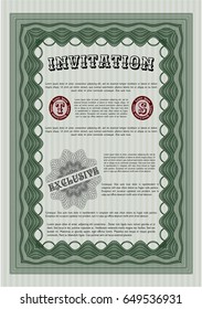Green Vintage invitation template. Artistry design. With complex linear background. Customizable, Easy to edit and change colors. 