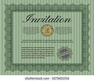 Green Vintage invitation template. With background. Detailed. Cordial design. 