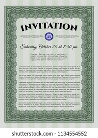 Green Vintage invitation template. With background. Nice design. Vector illustration. 