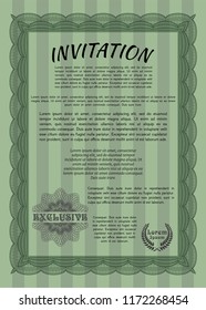 Green Vintage invitation template. With background. Modern design. Customizable, Easy to edit and change colors. 