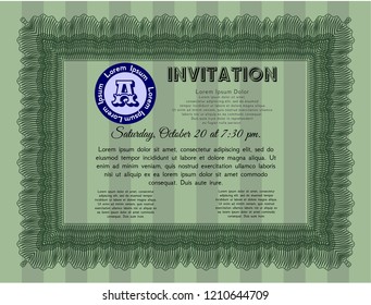 Green Vintage invitation template. With background. Money style design. Customizable, Easy to edit and change colors. 