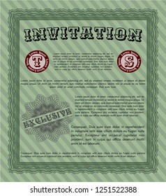 Green Vintage invitation template. With background. Detailed. Modern design. 