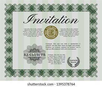 Green Vintage invitation template. With background. Retro design. Detailed. 